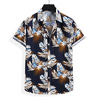 Men's Shirt Graphic Leaves Print Short Sleeve Casual Tops Casual Tropical Beach Wine Black Lightinthebox - thumbnail