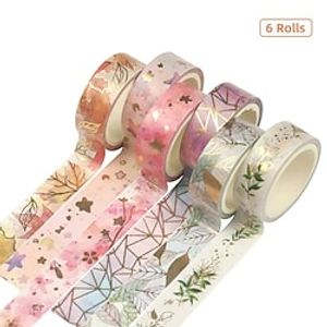 6 Rolls Washi Tape Set Floral Gold Foil Washi Masking Tape 15mm Wide Plant Leaves Flower Decorative Adhesive Tape Sticker For DIY Arts  Crafts Lightinthebox