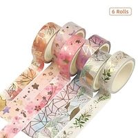 6 Rolls Washi Tape Set Floral Gold Foil Washi Masking Tape 15mm Wide Plant Leaves Flower Decorative Adhesive Tape Sticker For DIY Arts  Crafts Lightinthebox - thumbnail