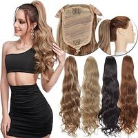 Clip In Hair Extensions As Human Drawstring Ponytail Real Long Thick Hair Piece Curly Wavy For Woman 24 miniinthebox - thumbnail