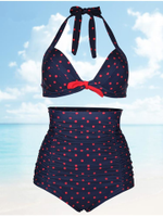 Plus Size Women Sexy Dots Bikini Sets High Waist Halter Swimsuits