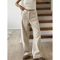 Women's Jeans Pants Trousers Straight Faux Denim Beige Fashion Streetwear Daily Daily Wear Vacation Pocket Full Length Breathability Plain S M L XL Lightinthebox - thumbnail