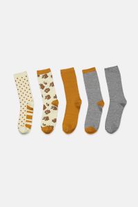 Womens 5 Pair Crew Socks  Grey/Beige/Khaki