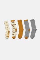 Womens 5 Pair Crew Socks  Grey/Beige/Khaki - thumbnail