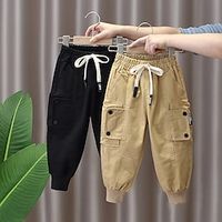 Kids Boys Pants Trousers Pocket Solid Color Comfort Pants School Fashion Cool Black Khaki Mid Waist Lightinthebox - thumbnail
