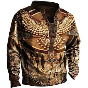 Men's Sweatshirt Pullover Brown Standing Collar Tribal Graphic Prints Print Casual Daily Sports 3D Print Boho Streetwear Designer Spring   Fall Clothing Apparel Hoodies Sweatshirts  Long Sleeve Lightinthebox