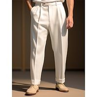 Men's Dress Pants Trousers Pleated Pants Suit Pants Button Pocket Straight Leg Plain Comfort Business Daily Holiday Fashion Chic Modern White miniinthebox