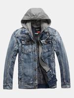 Denim Printing Pockets Hooded Jackets - thumbnail