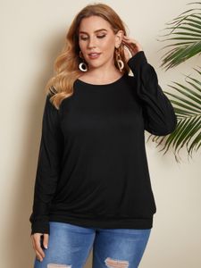 YOINS Plus Size Mesh Patchwork Round Neck Long Sleeves Sweatshirt