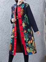 Vintage Printed Long Sleeve Thick Coat