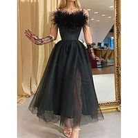 Women's Prom Dress Party Dress Feather Dress Long Dress Maxi Dress Black Sleeveless Pure Color Mesh Spring Fall Winter Spaghetti Strap Fashion Wedding Guest Birthday Evening Party 2023 S M L XL XXL Lightinthebox - thumbnail