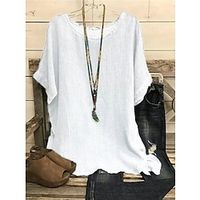 Women's Blouse White Red Solid Color Plain Short Sleeve Casual Daily Basic Round Neck Regular S miniinthebox