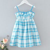 Kids Little Girls' Dress Plaid Print Light Blue Knee-length Sleeveless Basic Dresses Summer Regular Fit 3-8 Years miniinthebox - thumbnail