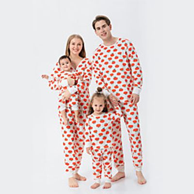 Family Look Halloween Pajamas Pumpkin Print Light Yellow Long Sleeve Sweet Matching Outfits miniinthebox
