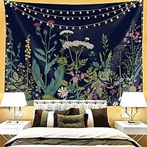 plant tapestry floral tapestry nature tapestry indian bohemian  botanical wild flower tapestry vintage dark blue aesthetic tapestry wall hanging for bedroom living room dorm. (59 l51 w) miniinthebox