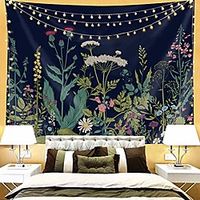 plant tapestry floral tapestry nature tapestry indian bohemian  botanical wild flower tapestry vintage dark blue aesthetic tapestry wall hanging for bedroom living room dorm. (59 l51 w) miniinthebox - thumbnail