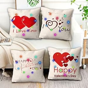 Valentine's Day LED Lights Pillow Cover 4PC Soft Decorative Square Throw Pillow Cover Cushion Case Pillowcase for Bedroom Livingroom Superior Quality Machine Washable Outdoor Cushion for Sofa Couch Bed Chair Lightinthebox