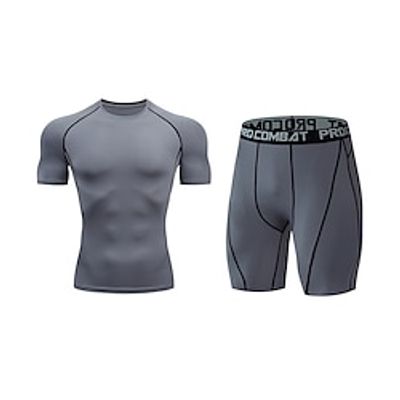 Men's 2 Piece Summer Shirt T shirt Tee Shorts Sets Crew Neck Short Sleeve Sports  Outdoor Fitness Vacation Going out Casual Daily Soft 2 Piece Plain Black White Activewear Fashion Sport Lightinthebox