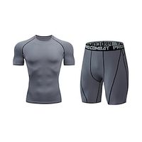 Men's 2 Piece Summer Shirt T shirt Tee Shorts Sets Crew Neck Short Sleeve Sports  Outdoor Fitness Vacation Going out Casual Daily Soft 2 Piece Plain Black White Activewear Fashion Sport Lightinthebox - thumbnail