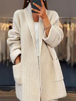 Women's Solid Color Thickened Loose Pocket Knitted Cardigan