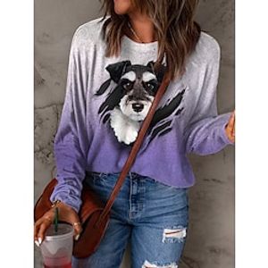 Women's Sweatshirt Pullover Basic Green Blue Purple Dog Street Round Neck Long Sleeve S M L XL 2XL 3XL Lightinthebox