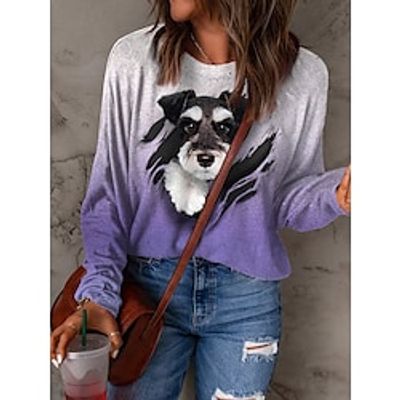 Women's Sweatshirt Pullover Basic Green Blue Purple Dog Street Round Neck Long Sleeve S M L XL 2XL 3XL Lightinthebox