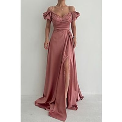 Mermaid  Trumpet Quinceanera Dresses Open Back Dress Wedding Evening Party Floor Length Short Sleeve Spaghetti Strap Stretch Fabric V Back with Ruched Crystals Shouder Flower 2023 Lightinthebox