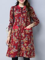 Vintage Women Flower Printed Coat - thumbnail