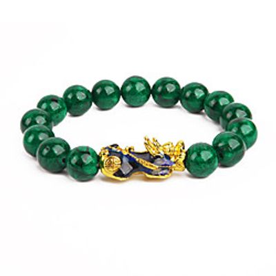 pi xiu bracelet feng shui green jade wealth bracelet for women men adjustable elastic  Lightinthebox