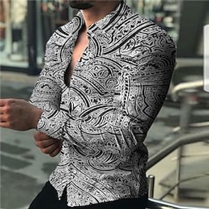 Men's Shirt Floral Turndown Purple Black 3D Print Outdoor Street Long Sleeve Button-Down Print Clothing Apparel Fashion Designer Casual Breathable Lightinthebox