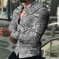 Men's Shirt Floral Turndown Purple Black 3D Print Outdoor Street Long Sleeve Button-Down Print Clothing Apparel Fashion Designer Casual Breathable Lightinthebox - thumbnail