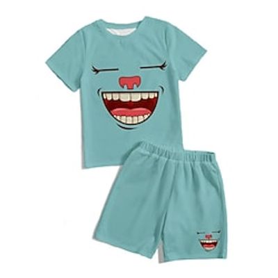 Kids Boys T-shirt  Shorts Clothing Set 2 Pieces Short Sleeve Green Cartoon Crewneck Print Street Sports Vacation Fashion Comfort Cool Daily 3-13 Years miniinthebox