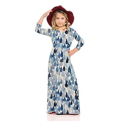 Kids Little Girls' Dress Graphic Shift Dress Daily Holiday Vacation Print Blue Maxi 3/4 Length Sleeve Casual Cute Sweet Dresses Fall Winter Regular Fit 2-8 Years miniinthebox