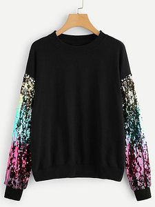 Round Neck Patchwork Sequin Sweatshirt
