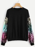 Round Neck Patchwork Sequin Sweatshirt - thumbnail