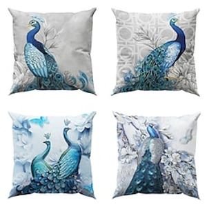 Peacock Double Side Pillow Cover 4PC Soft Decorative Pillowcase for Bedroom Livingroom Sofa Couch Chair Machine Washable Lightinthebox