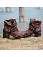 Distressed Plain Chunky Round Toe Boots