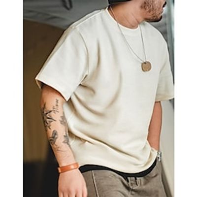 Men's T shirt Tee Waffle Knit Tee Tee Top Plain Crew Neck Street Vacation Short Sleeves Clothing Apparel Fashion Designer Basic Lightinthebox