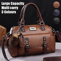 Women's Handbag Crossbody Bag Shoulder Bag Boston Bag PU Leather Office Daily Holiday Pendant Rivet Zipper Large Capacity Waterproof Durable Solid Color Retro Brown Black Navy Blue miniinthebox - thumbnail