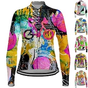 21Grams Women's Cycling Jersey Long Sleeve Bike Jersey Top with 3 Rear Pockets Mountain Bike MTB Road Bike Cycling Breathable Quick Dry Moisture Wicking Reflective Strips Green Purple Yellow Graphic miniinthebox