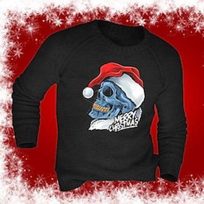 Skull Gothic Men's Print Knitting Ugly Christmas Sweater Pullover Sweater Jumper Knitwear Outdoor Daily Vacation Christmas Long Sleeve Crewneck Sweaters Black White Khaki Fall Winter S M L Sweaters Lightinthebox