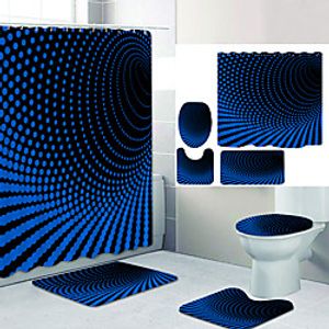 Line Swirl Digital Printing Four-piece Set Shower Curtains and Hooks Modern Polyester Machine Made Waterproof Bathroom Lightinthebox