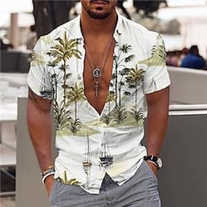 Men's Shirt Coconut Tree Turndown White Short Sleeves 3D Print Outdoor Street Button-Down Print Tops Fashion Designer Casual Breathable / Summer / Spring / Summer miniinthebox