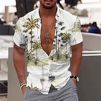 Men's Shirt Coconut Tree Turndown White Short Sleeves 3D Print Outdoor Street Button-Down Print Tops Fashion Designer Casual Breathable / Summer / Spring / Summer miniinthebox - thumbnail