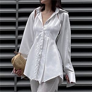 Women's Blouse Shirt Plain Cut Out Asymmetric Button Shirt Collar Casual Streetwear Tops White Lightinthebox