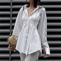 Women's Blouse Shirt Plain Cut Out Asymmetric Button Shirt Collar Casual Streetwear Tops White Lightinthebox - thumbnail