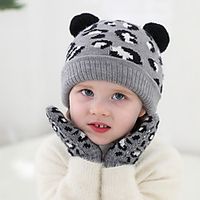 2 sets Kids Unisex Active  Sweet Daily Wear  Festival Striped  Leopard Print Cotton Hats  Caps  Gloves Yellow  Blushing Pink  Gray Lightinthebox - thumbnail