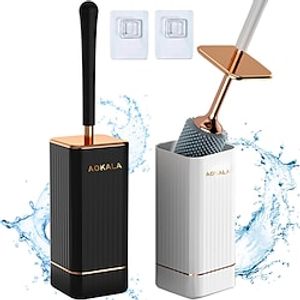 Toilet Brush And Holder, Elegant Silicone Toilet Bowl Brush Set With Ergonomic Long Handle, Modern Bathroom Decor Cleaning Accessories, Durable, Deep Cleaning, Black amp; White miniinthebox