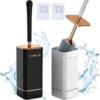 Toilet Brush And Holder, Elegant Silicone Toilet Bowl Brush Set With Ergonomic Long Handle, Modern Bathroom Decor Cleaning Accessories, Durable, Deep Cleaning, Black amp; White miniinthebox - thumbnail