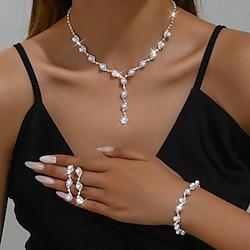 Jewelry Set 4pcs Imitation Pearl Rhinestone Earrings Necklace Bracelets Women's Elegant Fashion Cute Geometrical Geometric Jewelry Set For Wedding Party Anniversary Lightinthebox